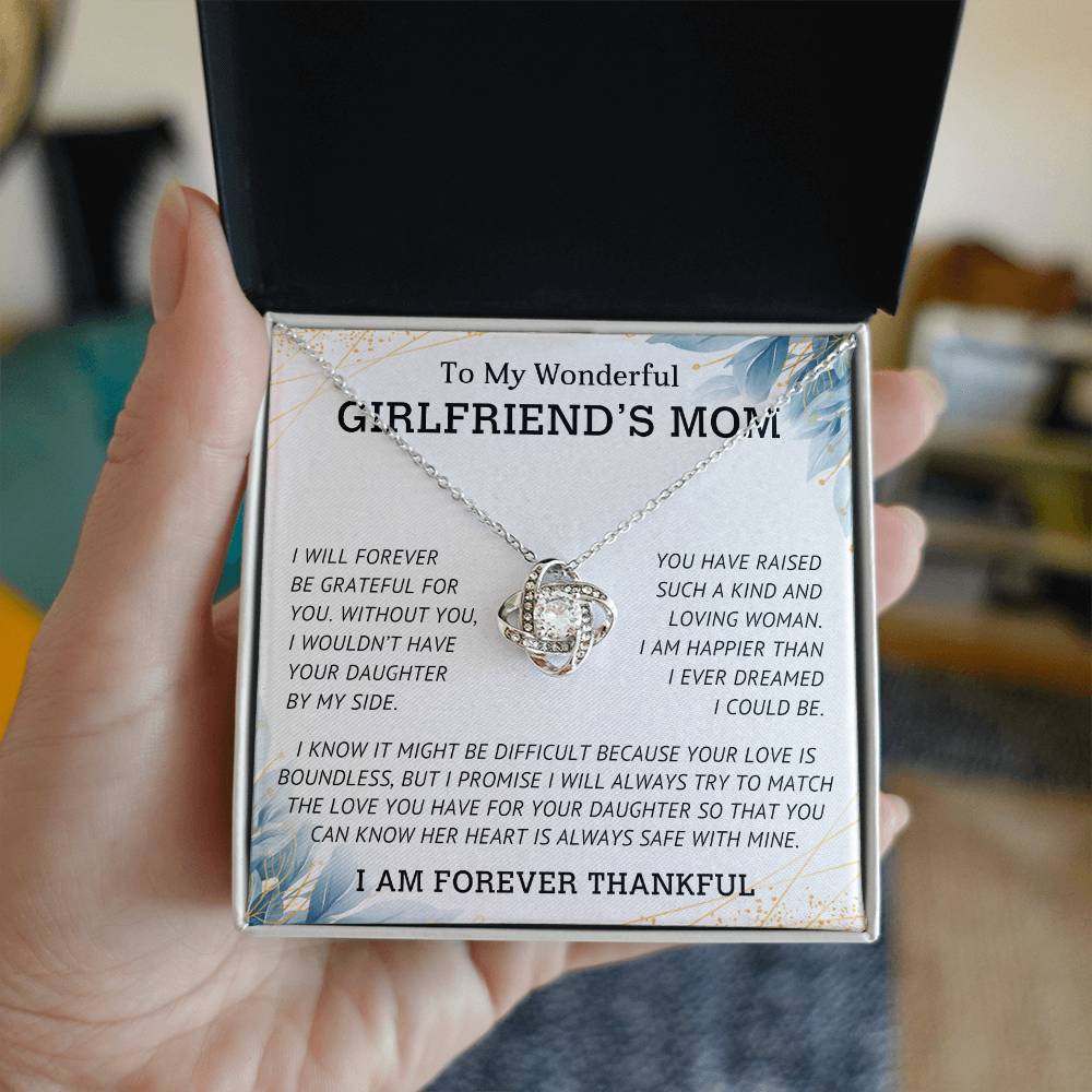 To My Wonderful Girlfriends Mom | Love Knot Necklace (Yellow & White Gold Variants)