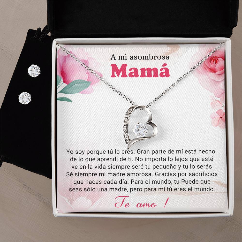 A mi asombrosa Mama | Forever Love Necklace + Clear CZ Earrings