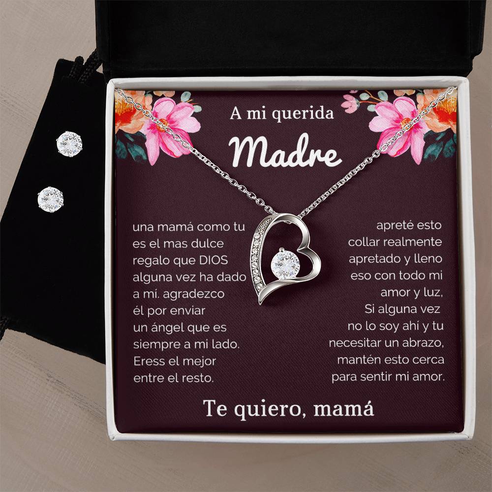 A mi querida Madre | Forever Love Necklace + Clear CZ Earrings