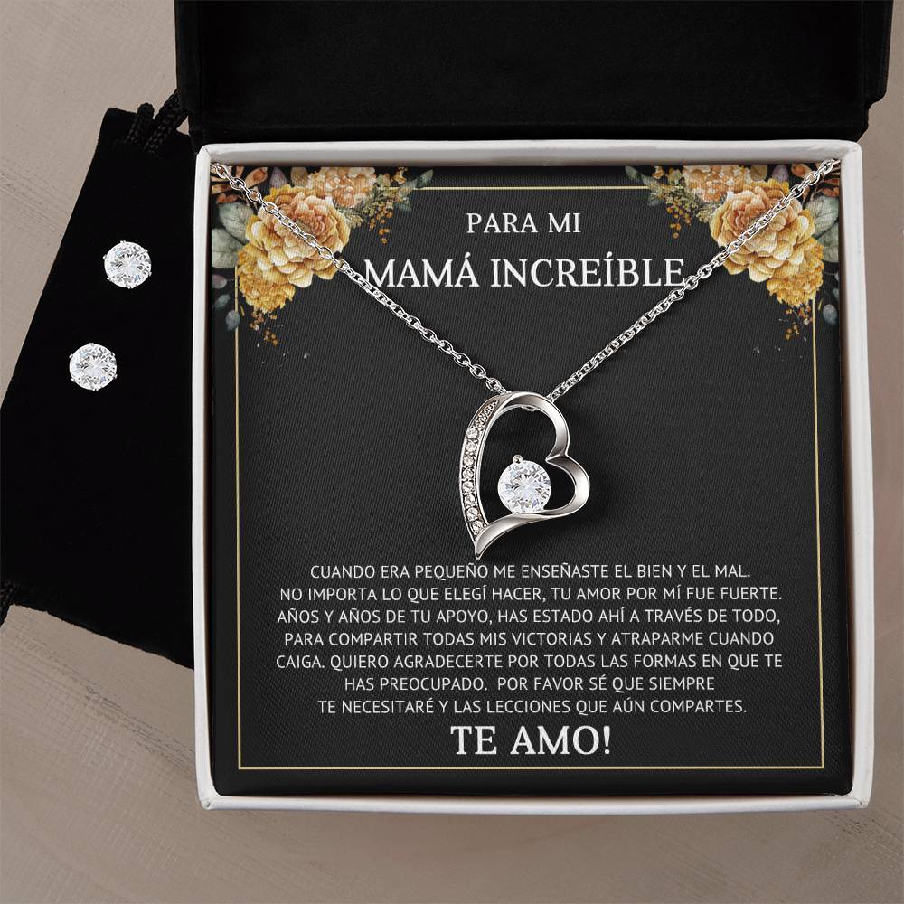 PARA MI MAMA INCREDIBLE | Forever Love Necklace + Clear CZ Earrings