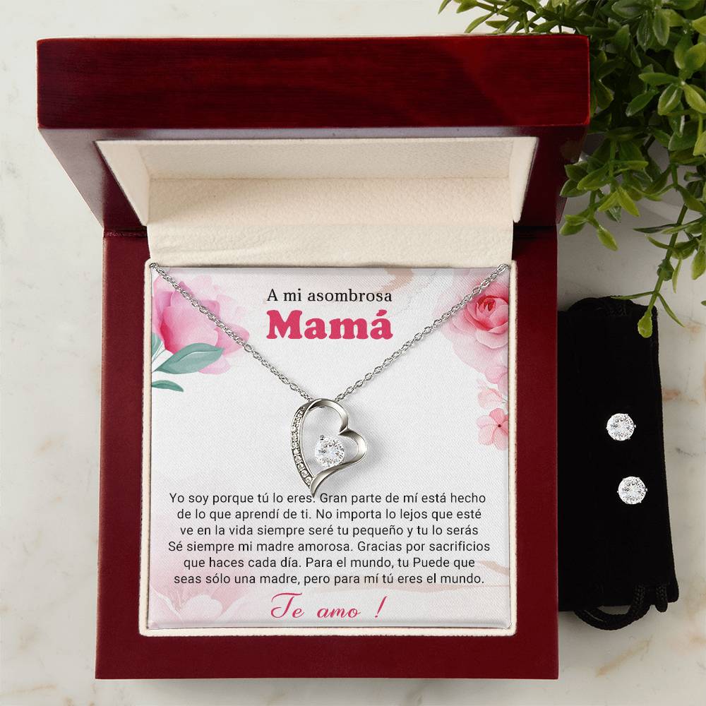 A mi asombrosa Mama | Forever Love Necklace + Clear CZ Earrings